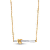 10kt Yellow Gold Womens Round Diamond Heart Bar Necklace 1/10 Cttw