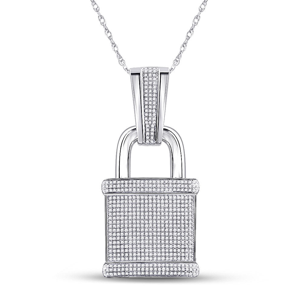Men's Round Diamond Lock Padlock Charm Pendant