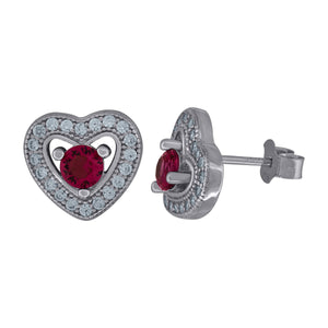 925 Sterling Silver Womens Red Cubic Zirconia Heart Stud Earrings