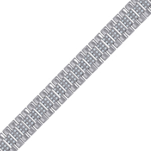 925 Sterling Silver Men Cubic Zirconia Link Presidential Bracelet