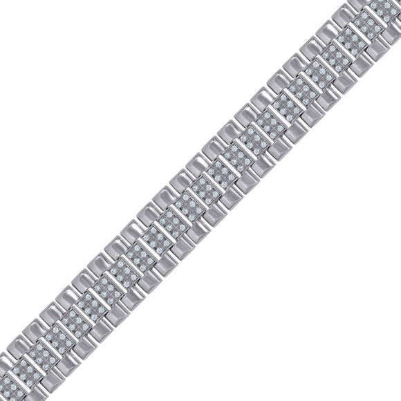 925 Sterling Silver Men Cubic Zirconia Link Presidential Bracelet