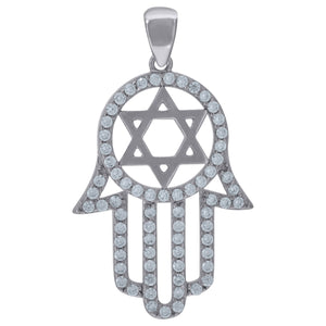 925 Sterling Silver Mens Cubic Zirconia Hamsa Religious Charm Pendant
