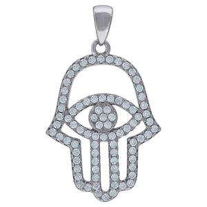 925 Sterling Silver Mens Cubic Zirconia Hamsa Religious Charm Pendant