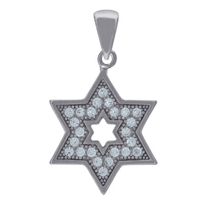 925 Sterling Silver Mens Cubic Zirconia Star Of David Religious Charm Pendant