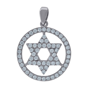 925 Sterling Silver Mens Cubic Zirconia Star Of David Religious Charm Pendant
