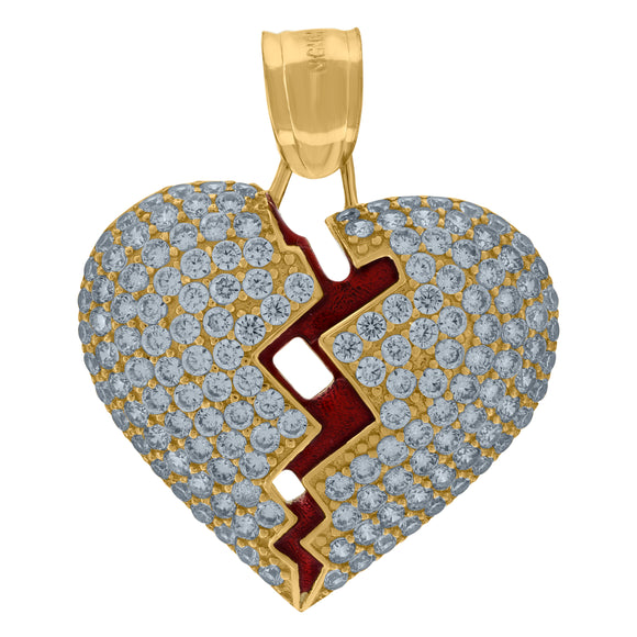 10kt Yellow Gold Womens Cubic Zirconia Cubic-zirconia Heart Red Enamel Break Charm Pendant