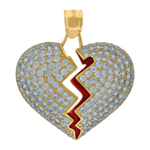10kt Yellow Gold Womens Cubic Zirconia Cubic-zirconia Heart Red Enamel Break Charm Pendant