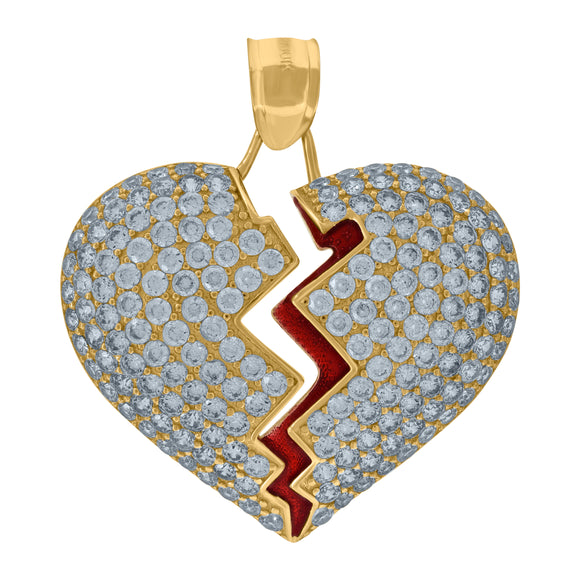 10kt Yellow Gold Womens Cubic Zirconia Cubic-zirconia Heart Red Enamel Break Charm Pendant