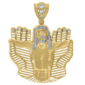 10kt Two-Tone Gold Mens Cubic-Zirconia Religious Jesus Charm Pendant
