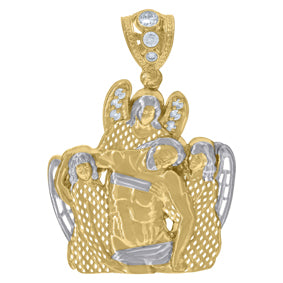 10kt Two-Tone Gold Mens Cubic-Zirconia Religious Jesus Charm Pendant