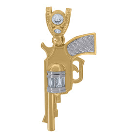 10kt Two-tone Gold Cubic-zirconia Diamond-cut Pistol Gun Charm Pendant 