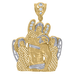 10kt Two-Tone Gold Mens Cubic-Zirconia Religious Jesus Charm Pendant