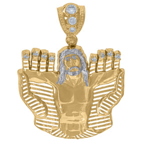 10kt Two-Tone Gold Mens Cubic-Zirconia Religious Jesus Charm Pendant