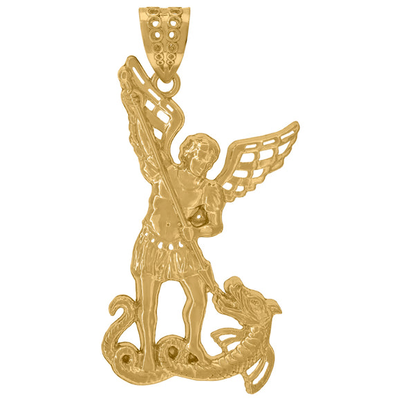 10kt Yellow Gold Mens Religious Saint Michael Charm Pendant