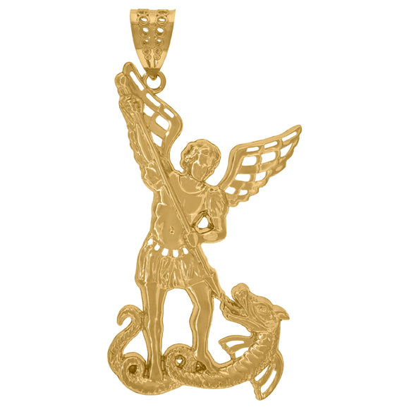 10kt Yellow Gold Mens Religious Saint Michael Charm Pendant