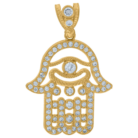 10kt Yellow Gold Cubic-zirconia Polished Humsa Religious Charm Pendant