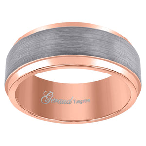 Tungsten Rose Tone Mens Ridged Edge Comfort-fit Wedding Band 8mm Size-7