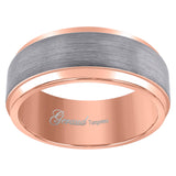 Tungsten Rose Tone Mens Ridged Edge Comfort-fit Wedding Band 8mm Size-12.5