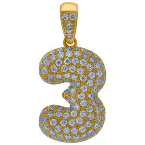 10kt Yellow Gold Mens Women Cubic-zirconia Number 3 Bubble Charm Pendant