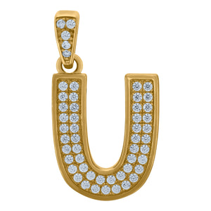 10kt Yellow Gold Mens Women Cubic-zirconia Initial U Charm Pendant