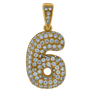 10kt Yellow Gold Mens Women Cubic-zirconia Number 6 Bubble Charm Pendant