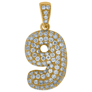10kt Yellow Gold Mens Women Cubic-zirconia Number 9 Bubble Charm Pendant
