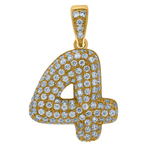 10kt Yellow Gold Mens Women Cubic-zirconia Number 4 Bubble Charm Pendant