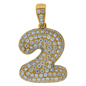 10kt Yellow Gold Mens Women Cubic-zirconia Number 2 Bubble Charm Pendant