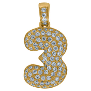 10kt Yellow Gold Mens Women Cubic-zirconia Number 3 Bubble Charm Pendant