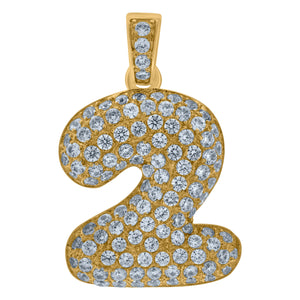 10kt Yellow Gold Mens Women Cubic-zirconia Number 2 Bubble Charm Pendant
