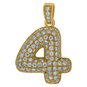 10kt Yellow Gold Mens Women Cubic-zirconia Number 4 Bubble Charm Pendant