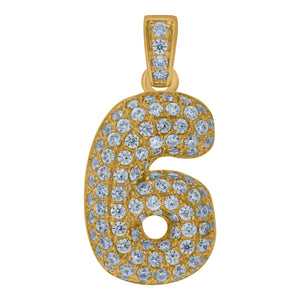 10kt Yellow Gold Mens Women Cubic-zirconia Number 6 Bubble Charm Pendant