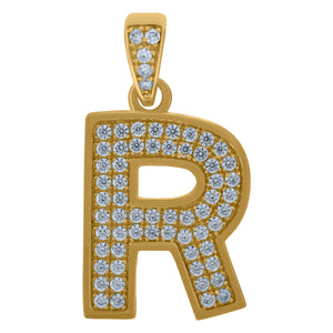 10kt Yellow Gold Mens Women Cubic-zirconia Initial R Charm Pendant