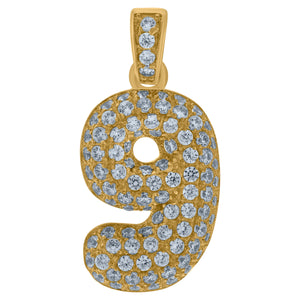 10kt Yellow Gold Mens Women Cubic-zirconia Number 9 Bubble Charm Pendant