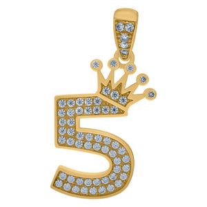 10kt Yellow Gold Mens Women Cubic Zirconia Crowned Number 5 Charm Pendant