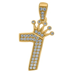 10kt Yellow Gold Mens Women Cubic Zirconia Crowned Number 7 Charm Pendant