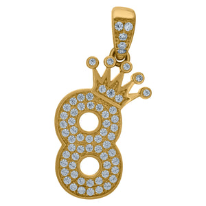 10kt Yellow Gold Mens Women Cubic Zirconia Crowned Number 8 Charm Pendant