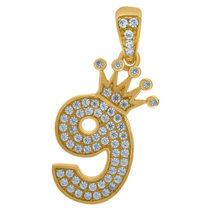 10kt Yellow Gold Mens Women Cubic Zirconia Crowned Number 9 Charm Pendant