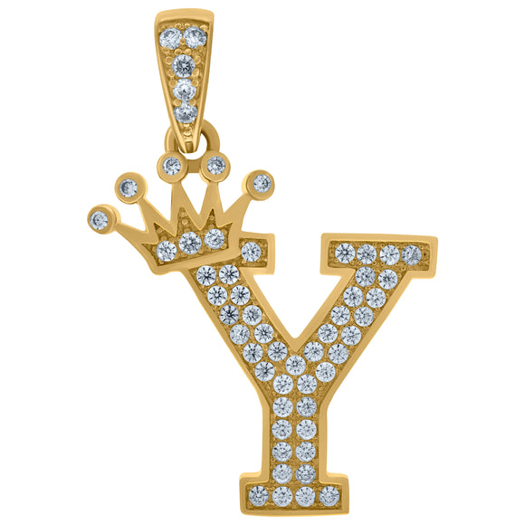 10kt Yellow Gold Mens Women Cubic Zirconia Crowned Letter Capital Y Charm Pendant