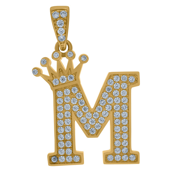 10kt Yellow Gold Mens Women Cubic Zirconia Crowned Letter Capital M Charm Pendant