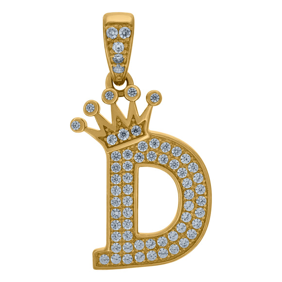10kt Yellow Gold Mens Women Cubic Zirconia Crowned Letter Capital D Charm Pendant