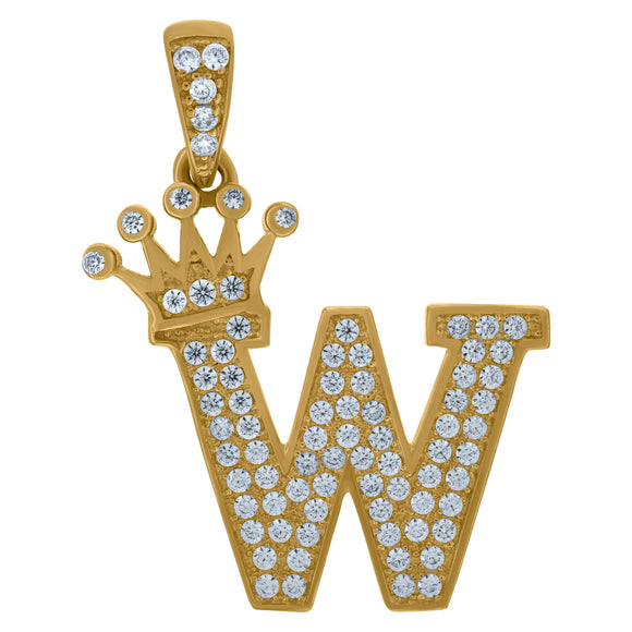 10kt Yellow Gold Mens Women Cubic Zirconia Crowned Letter Capital W Charm Pendant