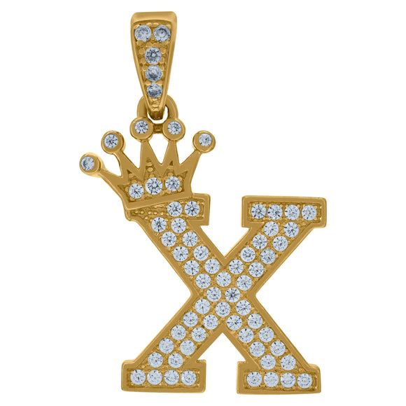 10kt Yellow Gold Mens Women Cubic Zirconia Crowned Letter Capital X Charm Pendant