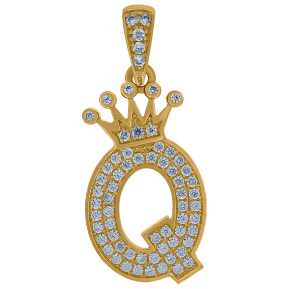10kt Yellow Gold Mens Women Cubic Zirconia Crowned Letter Capital Q Charm Pendant