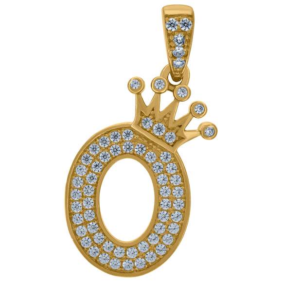 10kt Yellow Gold Mens Women Cubic Zirconia Crowned Letter Capital O Charm Pendant