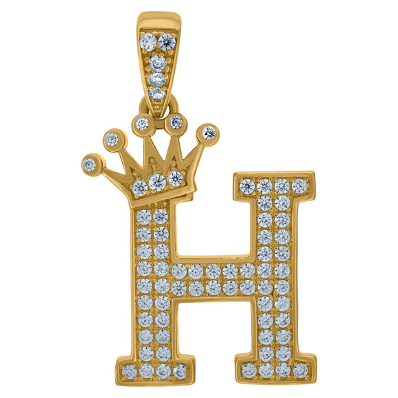 10kt Yellow Gold Mens Women Cubic Zirconia Crowned Letter Capital H Charm Pendant