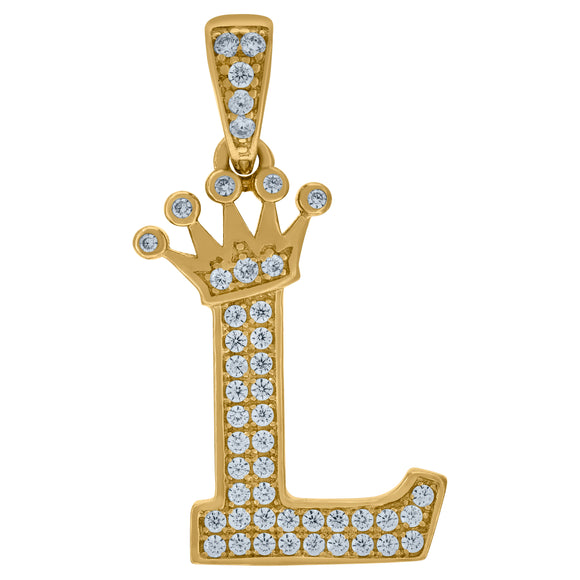 10kt Yellow Gold Mens Women Cubic Zirconia Crowned Letter Capital L Charm Pendant
