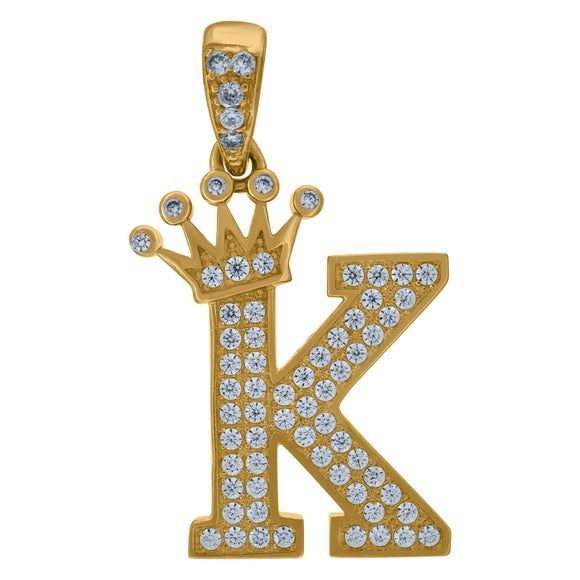 10kt Yellow Gold Mens Women Cubic Zirconia Crowned Letter Capital K Charm Pendant