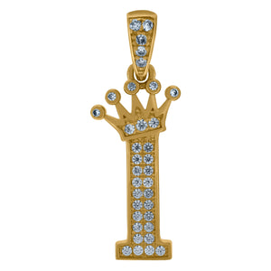 10kt Yellow Gold Mens Women Cubic Zirconia Crowned Letter Capital I Charm Pendant