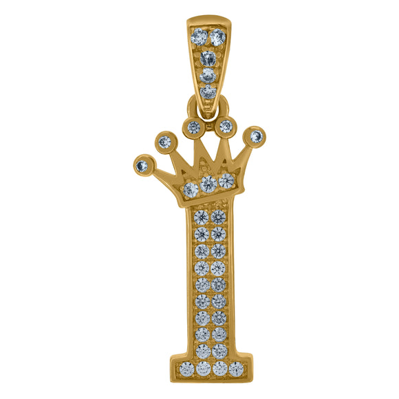 10kt Yellow Gold Mens Women Cubic Zirconia Crowned Letter Capital I Charm Pendant